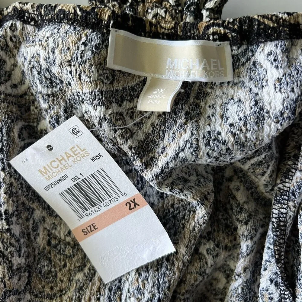 Michael Kors Womens Size 2X Blouse Paisley Print Long Sleeve Husk Tan Cream NWT - Picture 3 of 10